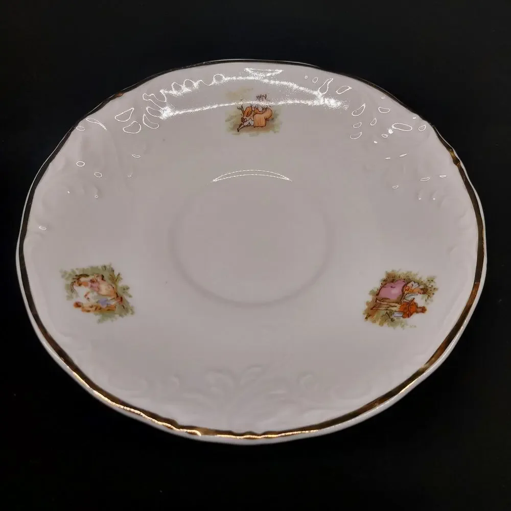 Vintage Walbrzych Poland Courting Couple Porcelain Tea Cup Saucer Fragonard Gold